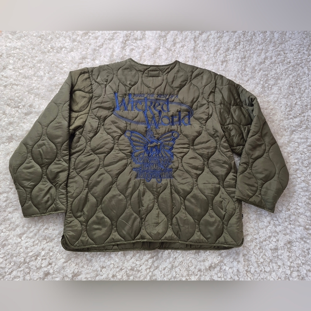 BNWT Obey Wicked World Quilted Liner Jacket Green L Utility Streetwear Graphic - Picture 9 of 16